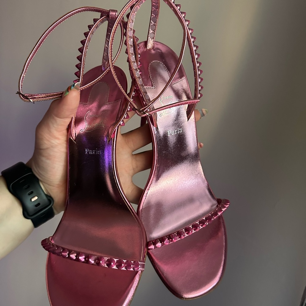 Christian Louboutin So Me 100 Metallic Pink Studded Heels Size 38.5 - Picture 13 of 16
